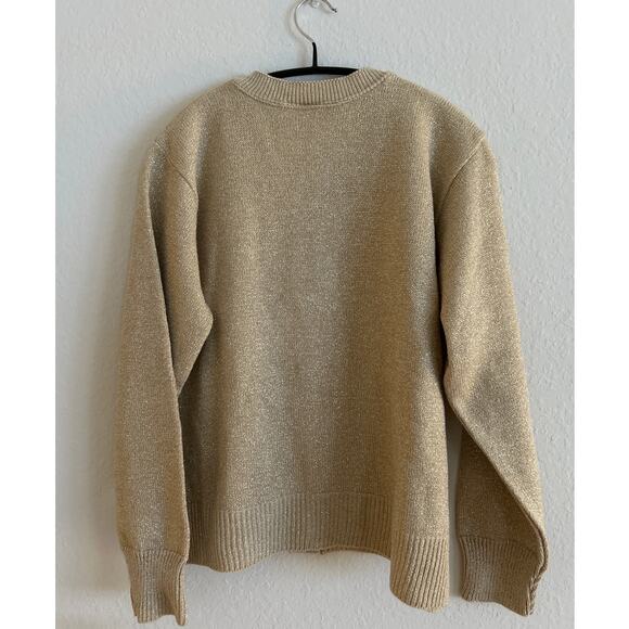 Vintage NEW Gold Shimmer Metallic V-Neck Cardigan Size M Made in USA - Picture 4 of 7